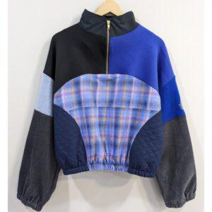 Blue Plaid Oversized Pullover (Chest 39-41")