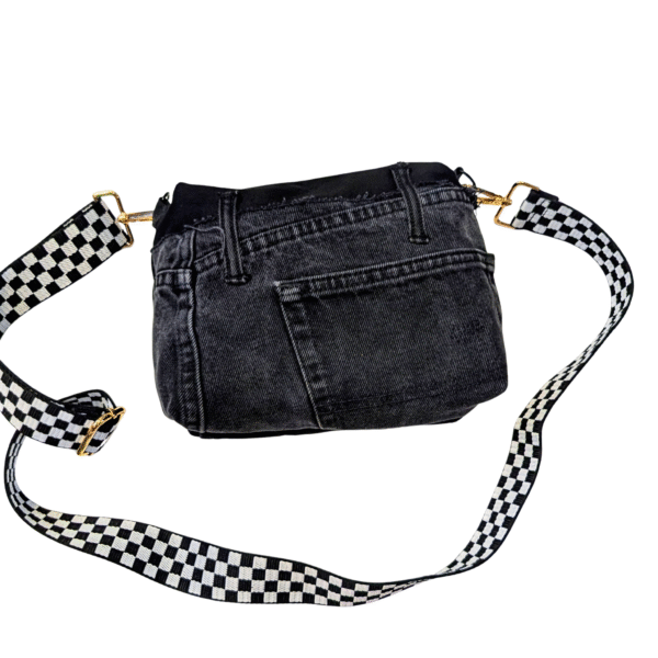 Black Distressed Denim Patchwork Crossbody Bag - Image 3