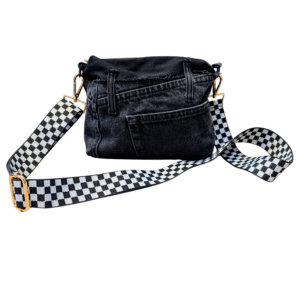 Black Distressed Denim Patchwork Crossbody Bag