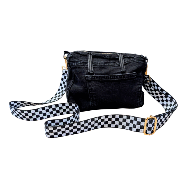Black Distressed Denim Patchwork Crossbody Bag - Image 6