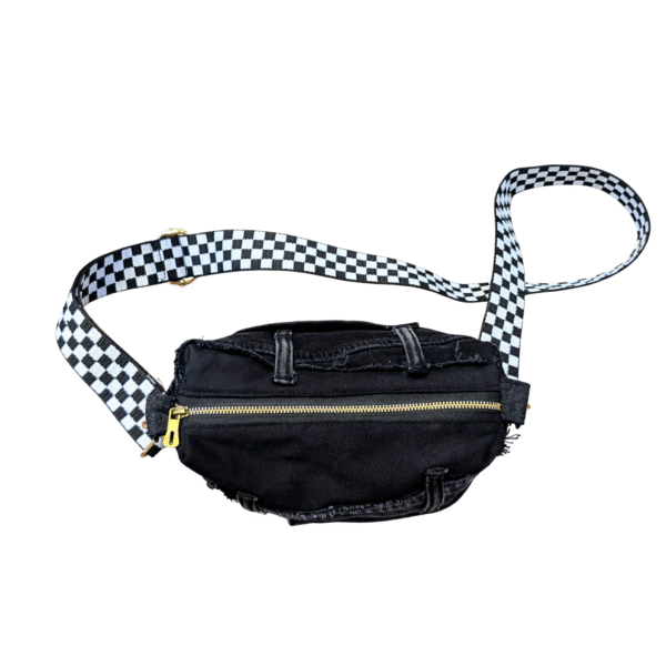 Black Distressed Denim Patchwork Crossbody Bag - Image 5