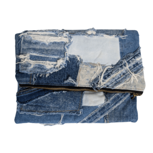 Diagonal Denim Clutch – Raw Patchwork